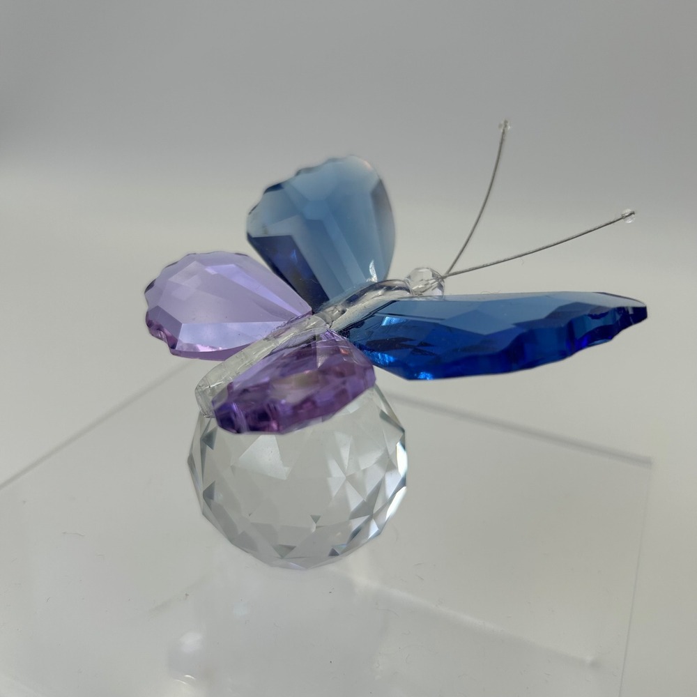 Crystal Butterfly Figurine Precision Cut Collectible Blue Purple Wings Ball Base